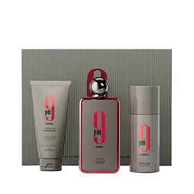 Afnan 9 pm Rebel zestaw  Woda perfumowana 100 ml + Spray do ciała 150 ml + Żel pod prysznic 150 ml