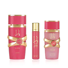 Lattafa Yara Candy zestaw dla kobiet Woda perfumowana 100 ml + Woda perfumowana 12 ml + Mgiełka do w