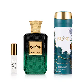 Khadlaj Island zestaw  Ekstrakt perfum 100 ml + Dezodorant 200 ml + Extrait de Parfum MINI 8 ml